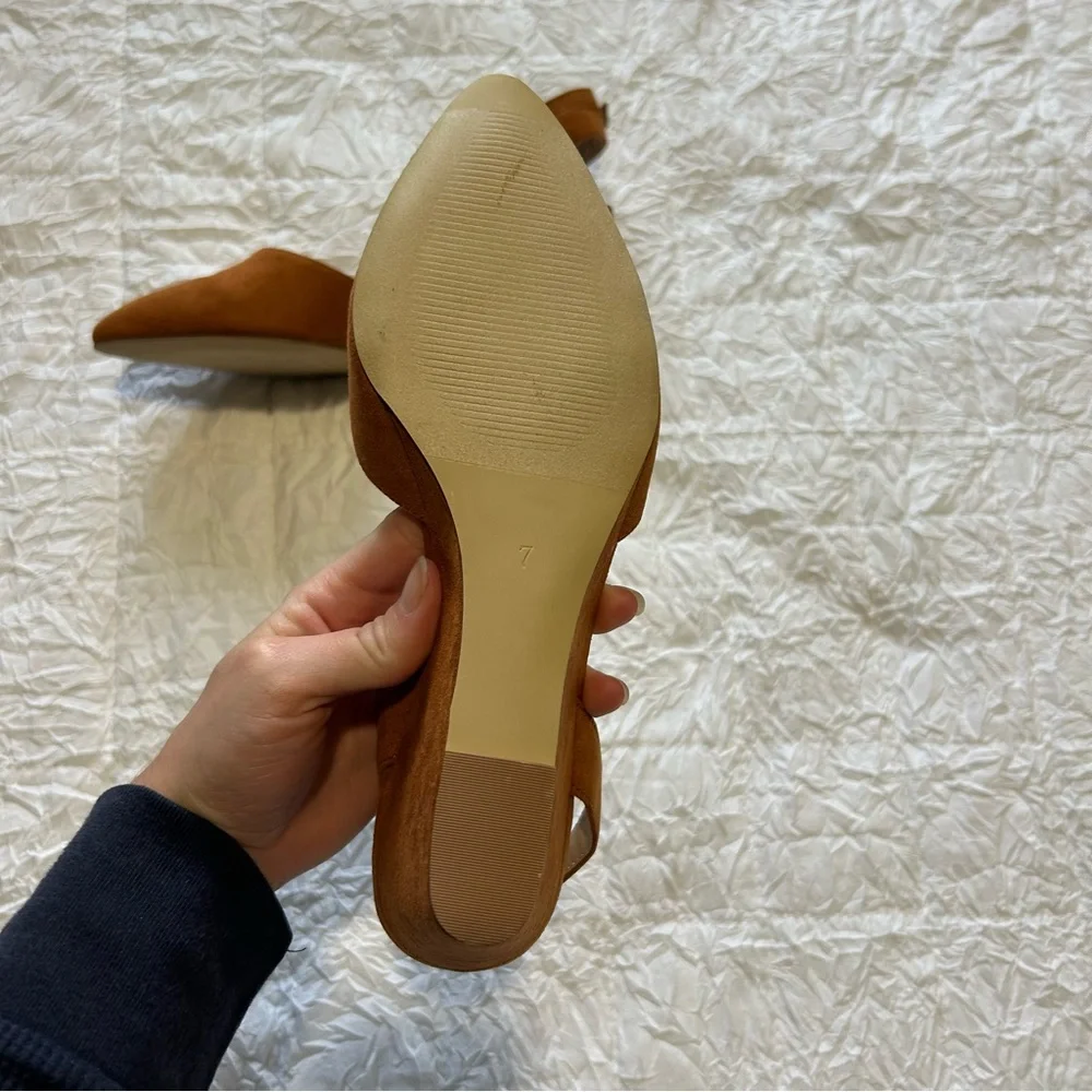 LOFT Cognac Suede Pointed-Toe Wedge Heels